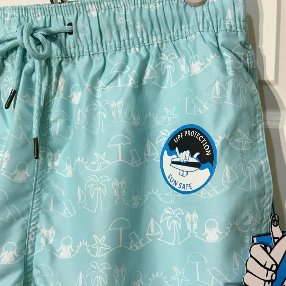 Beach Bros Quick Dry Swim Trunks / Shorts, Mint Green and White, Men's Size M